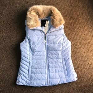 NWT Talbots Down Puffy Vest w/ Faux Fur Collar